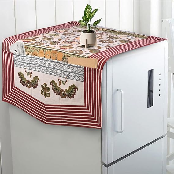 longe fridge with plastic tablecloth